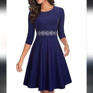 NWT Homeyee Midi Blue Dress w Lace Waistband Small 4